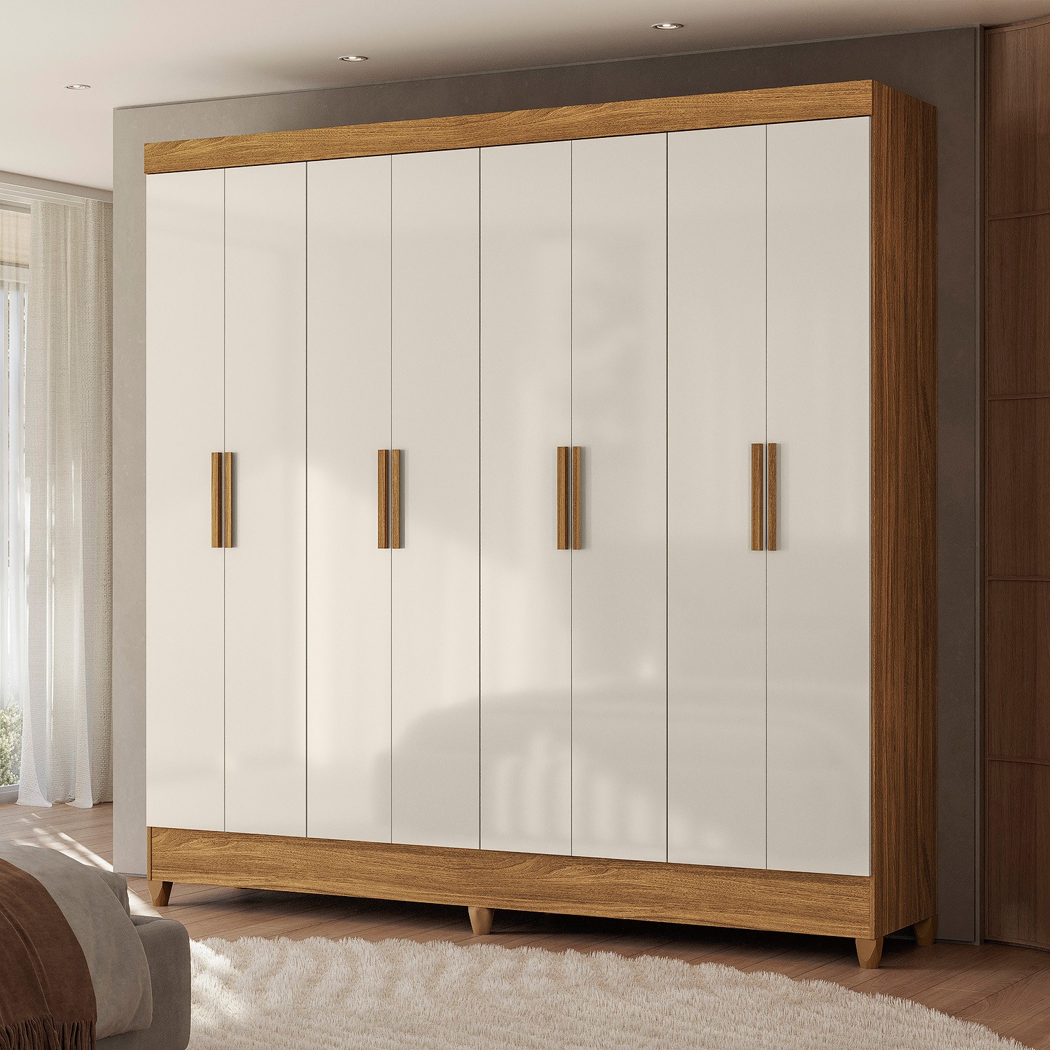 Guarda-roupa branco com acabamento amadeirado